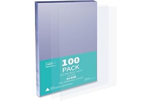 Binditek 100 Pack 150 Micron A4 Binding Covers, PVC Clear Binding Covers, Square Corners, Un-Punched, Office and School Supplies