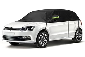 JINSENTGG Half Car Cover Replacement for VW Polo MK5 MK6 hatchback 2009-2024, Protector Car Cover Waterproof, Half Garage with Straps UV Resistant for All Weather, UV Resistant Rain Sun Dust Protection
