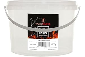 WÜRZTEUFEL Chlorure de potassium, sel de potassium de qualité alimentaire, substitut de sel, KCL, E508. PE - Seau 2500 g (2,5 kg)