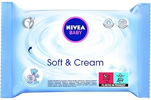 NIVEA Baby Lingettes Soft & Cream (12 x 63 pces), lingettes nettoyantes bébé & nourrisson, lingettes apaisantes enrichies en crème de soin protectrice très douce