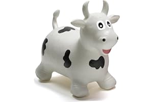 Happy Hopperz Inflatable Bouncy Animal with Grippable Ears/Horns, Easy to Clean Space Hopper for Indoor and Outdoor Play, Bouncing Toy, Pump Included, 12 Months-5 Years, White Bull