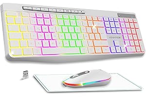 AD Advance - R Type, Ensemble Clavier Souris sans Fil Silencieux + Tapis Antidérapant, Rétroéclairé RGB, Souris LED Optique 1600 DPI, Kit Bureautique Rechargeable, pour PC, Mac & Ordinateur Portable