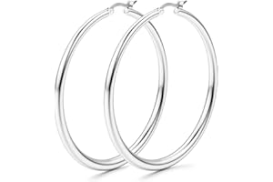 KRFY Boucles D'oreilles Créoles Argent Sterling 925 pour Femmes 18k Boucles D'oreilles Plaquées Or Faible Allergie Courbes Gradient Tubes Creux Légers Grandes Boucles D'oreilles en Or épais 60/70/80mm