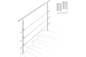 Izrielar Poręcz schodowa ze stali nierdzewnej 180 cm, z 3 poprzeczkami, poręcz z regulacją kąta, poręcz do użytku na zewnątrz i wewnątrz