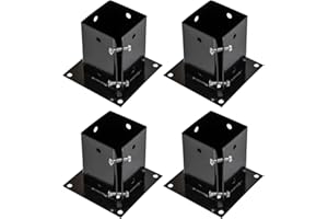 Woodside Heavy Duty Steel Bolt Down Fence Post Holder/Support Base, 100mm x 100mm x 150mm, Fixings Included, (pack of 4)