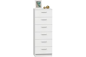 MUEBLES PITARCH Sinfonier con 6 Cajones en Melamina Color Blanco Mate 40x40x110 cm para Dormitorios Grandes y Juveniles