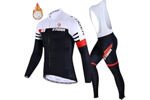 X-TIGER Męska koszulka kolarska z długim rękawem, kurtka kolarska + poduszka wyściełana żelowa 5d spodnie, kolarstwo górskie, odzież oddychająca, jesień, zima, termiczna, polar/odzież wiatroszczelna