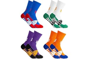 WIRZUL 4 paia di calzini sportivi da basket in puro cotone per bambini, calzini fitness a tubo medio, calzini alla moda per il tempo libero all'aperto morbidi e traspiranti