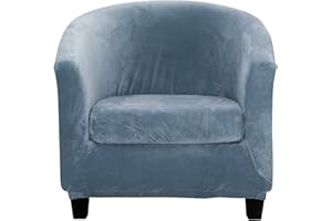 Topchances 2 Pieces Tub Club Chair Covers,High Stretch Armchair Sofa Slipcover with Cushion Cover, Velvet Furniture Protector Soft Couch Covers for Dining Living Room Office Reception