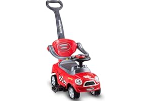 GYMAX 3 in 1 Ride on Push Car, Kids Licensed Push Along Car with Handle, Horn, Armrest Guardrails & Storage Compartment, Baby Sliding Car for 2-6 Years Old Toddler (Red)