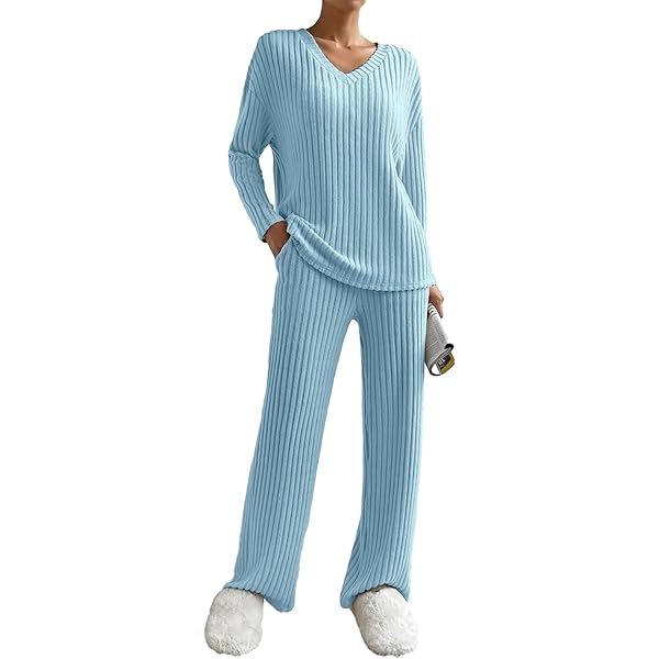 Joligiao Geribbelde loungewear voor dames, Co Ord-sets, zachte tweedelige outfit voor reizen, luchthaven, lichtgewicht, trainingspak, ronde hals