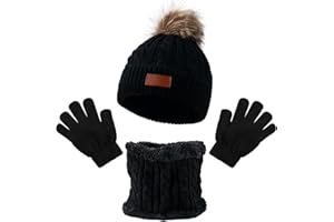 GWAWG 3Pcs Kids Winter Warm Beanie Hat Scarf Gloves Set for 1-5 Years Old Boys Girls. Winter Accessories Sets for Children Outdoor Sports, Knit Thick Warm Fleece Lined Thermal Sets