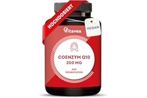 ‎VITAVEA Q10 Kapseln hochdosiert mit 200mg - hochwertiges Coenzym Q10 aus Fermentation - Vegan, Laborgeprüft, ohne unerwünschte Zusätze - 60 Kapseln - Vitavea