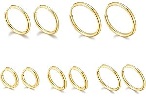 Lovans Boucles d'Oreilles Créoles en Acier Inoxydable pour Femmes Hommes Petites Mini Créoles Anneaux Plaqué Or 14K Boucles d'oreilles Huggies set 8/10/14/16/18MM