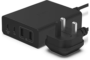 Belkin 108W GaN USB Charging Station for Multiple Devices, 2 USB Type C and 2 USB A Fast Desktop Charger Dock Hub for MacBook, Pro, Air, iPhone 17, iPad, Samsung Galaxy S25, Pixel and More - Black