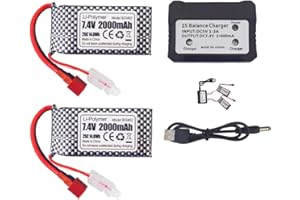 ZYGY 2PCS 7.4V 2000mAh T-plug batteria LiPo con caricatore 2in1 per 9200 9200E 9202E 9203E 9204E 9205E 9206E 2995 YC300 HM101 25-DJ02 9125 S920 S921 HB101 WLtoys RC auto RC barca drone quadcopter