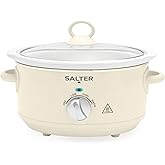 Salter Retro 3.5L Slow Cooker – 3 Heat Settings & Keep Warm, Dishwasher Safe Ceramic Pot, Tempered Glass Lid, Cool Touch Hand