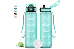 GRSTA Gourde, Gourde 1l, Bouteille Sport anti Fuite, Facile à Nettoyer, Bouteille Motivation, avec Marqueur de Temps, Water Bottle, avec Marqueur de Temps, Water Bottle pour Running, Voyage, Camping, Sport