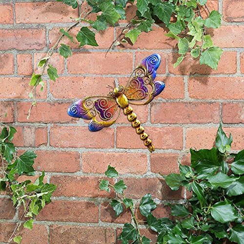 Outdoor Garden Metallic Dragonfly Wall Art with Jewels - Purple
