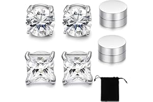 LICHUANUK 3 pary magnetycznych kolczyków ze stali nierdzewnej dla mężczyzn i kobiet unisex bez przekłuwania fałszywych magnesów zestaw kolczyków, 6/8 mm, srebrny, M, Stal nierdzewna