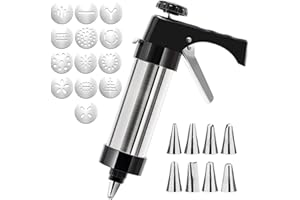 Gfamous Pressa per pasticceria professionale in acciaio inox con 13 stencil e 8 bustine pressa per biscotti Bugucat pressa per pasticceria fai da te kit per cuocere e decorare torte biscotti