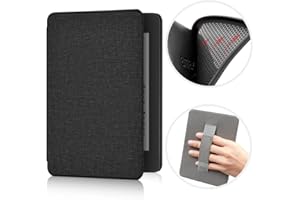 ERUNTO Custodia per Kindle Paperwhite da 6,8 pollici (11a generazione nel 2021), Cover in TPU con Texture in Tessuto e Cintura sul Retro, Cover Magnetica con Funzione Smart Wake-up/Sleep(Nero)