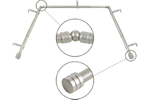 HOTOZON 1 Inch Bay Window Curtain Rods, 36-72 Inch(Center Rod for window (24 to 68 Inch), 20-36 Inch Side Rod for windows (16-32 Inch), Antique Silver, End Cap Finials