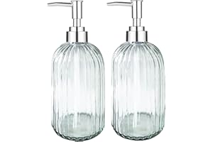 VAKOWOO 2 Pack Glass Soap Dispenser with Pump, 14 Oz Liquid Hand Soap Dispenser Clear, Refillable Glass Bottle Hand Dish Soap Jar Dispensers for Bathroom, Countertop, Kitchen, Laundry Room