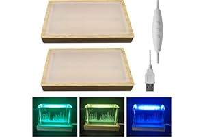 JOJOCY Base per display in cristallo regolabile in luminosità per vetro artistico, supporto in legno dimmerabile a 3 colori, base rettangolare a LED per luce artistica in cristallo 3D (multicolore, 2 pezzi)