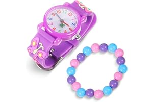 WLERTCOP Children Watches Girls, Kids Digital Butterfly Watch, Girls' Wrist Watches, Waterproof Cartoon Quartz Watch with Elastic Handmade Beaded Bracelet Christmas Valentine's Day Gift for 3-15 Year