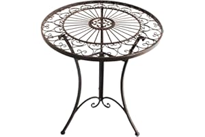 Dehner Stół ogrodowy w stylu antycznym, stół balkonowy, odporny na warunki atmosferyczne, do użytku wewnątrz i na zewnątrz, ok. Ø 61 cm, wysokość 72 cm, żelazny, ciemnobrązowy