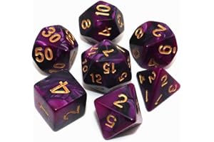 CREEBUY 7Pcs DND Dice Set Black Purple RPG Polyhedral Dice for Dungeon and Dragons MTG D&D D20 D12 D10 D8 D6 D4