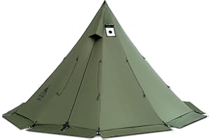 OneTigris Rock Fortress Tente tipi pour 4 à 6 personnes - Tente pyramidale avec mât de tente - 4 saisons - Colonne d'eau de 3000 mm - Pour l'extérieur, le camping, la randonnée, le trekking (vert