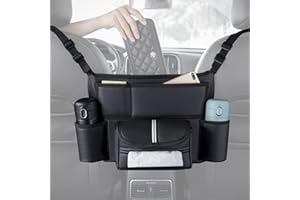 ALLILUYAA Car Storage Bag, Handbag Holder Car Between Seats, PU Material, Odourless and Removable, Car Seat Organiser for Liner, Pet, Children, Barrier, Car Net Bag, Purse