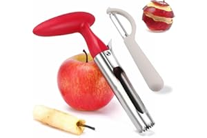 EIH1 Levatorsolo per Mele in Acciaio Inox,Levatorsolo mela,Togli Torsolo Mela, Incluso 1 Sbuccia mela, Mela Lama Seghettata Pera Core Remover Strumento, per la Casa e la Cucina(Rosso)