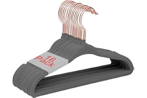 ‎WELLONG Wellong Kinderkleiderbügel, 28 cm Baby-Samtbügel mit 360°-Drehhaken, rutschfeste Kleiderbügel Samt, platzsparende Kleiderbügel für Säuglinge und Kleinkinde, 16 Stück Grau (Rosengold-Haken)