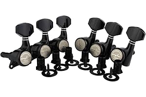 Guyker 6Pcs Guitar Locking Tuners (6 Left Handed) - 1:18 Ratio Lock String Tuning Key Pegs Machine Heads with Hexagonal Handle Replacement for LP SG Style Electric, Folk or Acoustic Guitars - Black