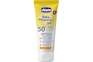 Chicco Crema Solare Minerale SPF 50 +, per Bambini, Resistente all'Acqua, Ottima Protezione Contro UVA, UVB e Infrarossi, 0 Mesi +, 75 ml