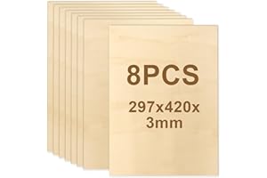 CHINGCOO Compensato di betulla 3 mm 420×300 mm – Confezione da 8 pannelli in legno per taglio laser & CNC, superficie liscia, tagli precisi – modellismo, bricolage e design