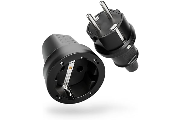 greate Schuko kontakt koppling 230V utomhUSBruk | gummikontakt koppling set med böjskydd, 2-polig, 230V, 16A & 3, 7kW - IP44 för utomhus - Schuko-kontakt