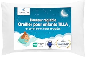 Third of Life Oreiller pour Enfant 40x60 Oeko-TEX® | Hauteur réglable pour Les différentes étapes de la Croissance à partir de 3 Ans | Coussin Durable, Housse en Coton Bio | Lavable en Machine