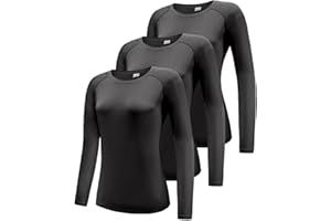 BOYZN Damen 3er Pack Langarmshirt T-Shirts, UPF 50+ Sonnenschutz Schnelltrocknend Funktionsshirt Laufshirts, Atmungsaktiv Langarm Sportshirt Gym Yoga Running Top Freizeitshirt Workout Fitness Oberteil