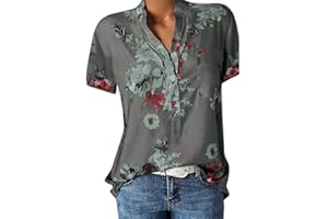 Wtouhe Femme Hauts Lâche Chemisiers Été T-Shirt 2021 Pas Cher Manches Courtes/Longues Col V Bouton Décontractée Mode Vrac Tee Shirt Floral Impression Casual Tops Chic Blouses Cadeau Nouveau Vente
