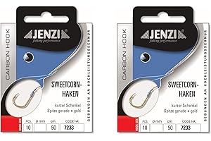 BLNTACKLE76 Set of 2 packs of tied corn hooks carp by Jenzi, all-round hooks, (20 pieces) on mono cord, 50 cm, hook size 6, 8, 10, 12, 14 leaders ready + free Petri Heil! sticker