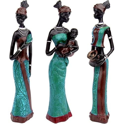 LIFEHAXTORE Beautiful Finish Uniquely Hand Crafted Home Dcor African Tribal Women Art Piece (Set of 3, Green and Black Color)