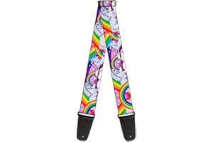 BUCKLE-DOWN Correa para guitarra con unicornios en arco iris, color morado brillante, 5 cm de ancho