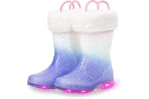EUXTERPA Kids Wellies with Warm Fuzzy Lining, Light Up Glitter Winter Boots for Girls Boys, Handle it Easy on Wellington Waterproof Palying Boots