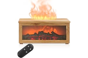 Aischens Difusor de Aromas 7 Colores Llama Chimenea Ajustable, Humidificador para Bar Dormitorio Oficina Decoración, Apagado Automático Difusor para Aceites Esenciales Regalo (Madera Clara)