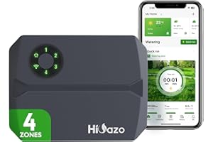 HiOazo Centralina irrigazione WiFi 4 zone, 16 programmi di irrigazione, salti meteorologici intelligenti, calcolo dell'acqua, irrigazione manuale, centralina per irrigazione giardino, HSC-400W Grigio