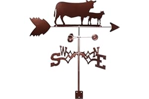 ANCNA-U Cow Silhouette Weather Vane Wind Direction Indicator courtyard wrought iron weather vane Creative Cow Sculptures Metal Products Stainless Steel Weathercock Measuring Tool with Mounti